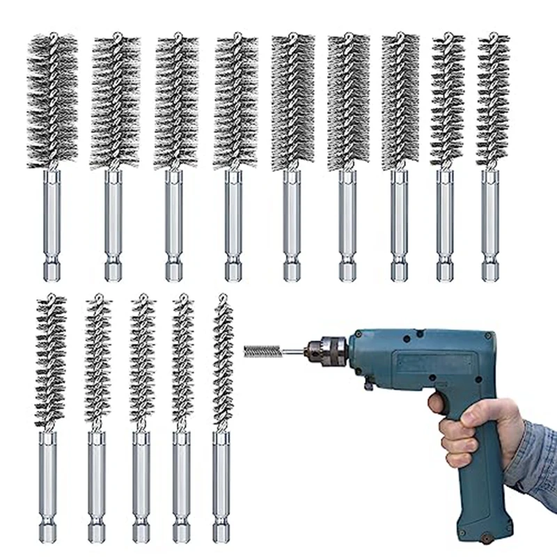 

Stainless Steel Bore Brush Bore Cleaning Brush Set For Drill, 1/4 Inch Hex Shank