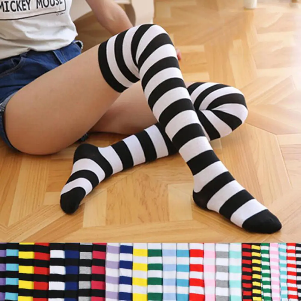 

Women's Cotton Socks Striped Leg Calf Knee Compression Socks Over The Knee Slim Leg Stockings Long Tube Pile Thigh Stock