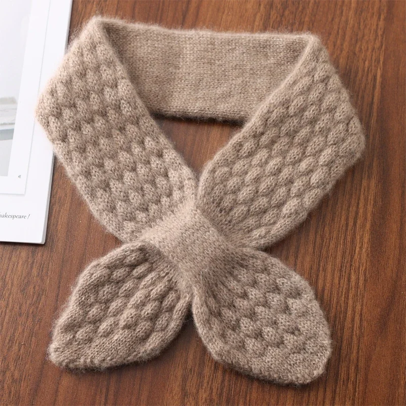 

Knitted Small Bowknot Scarf for Women 100% Pure Cashmere Neckerchief Moss Stitch, Soft Neck Warmer, Ring Collar, Female Boutique