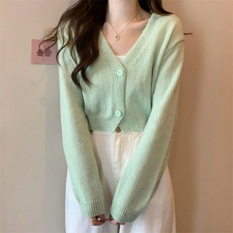 Crop Cardigan Women Slim Autumn Girlish All-match Ulzzang Tender V-neck Casual Outwear Aesthetic Classic Students Chic Clothing Crop Cardigan Women Slim Autumn Girlish All-match Ulzzang Tender V-neck Casual Outwear Aesthetic Classic Students Chic Clothing