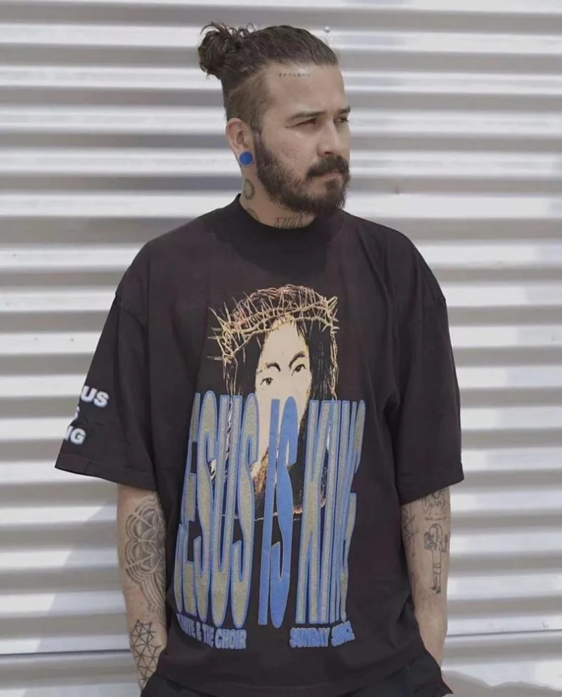 New Fasion Vintage Washed Character JesuS Is King T Shirt Men Women EU Size 100% Cotton Kanye West Hip Hop Top Tee
New Fasion Vintage Washed Character JesuS Is King T Shirt Men Women EU Size 100% Cotton Kanye West Hip Hop Top Tee
