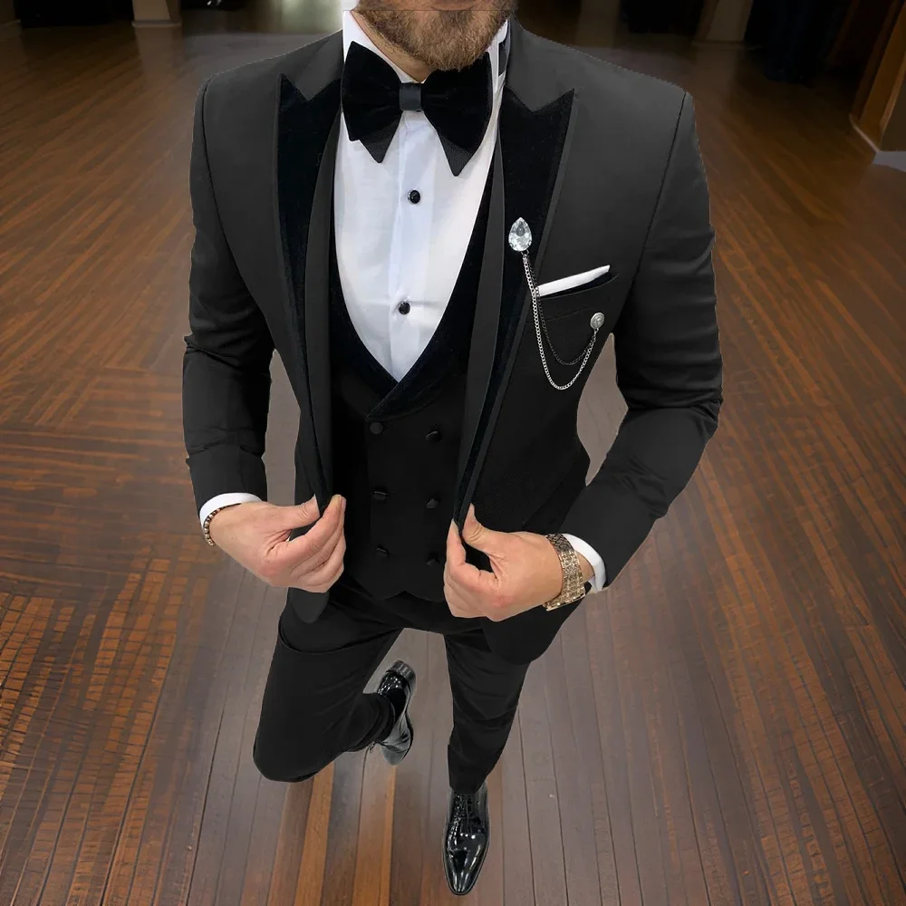 

Мужской облегающий Блейзер, деловой костюм для офиса, смокинг для жениха, Блейзер, жилет и брюки, 2024, 3 шт.
