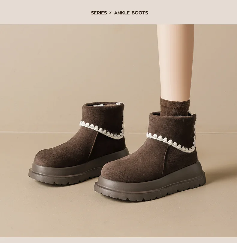 أحذية نسائية للثلج بنعل سميك، أحذية شتوية دافئة مبطنة بالفرو الناعم والمتين أحذية نسائية للثلج بنعل سميك، أحذية شتوية دافئة مبطنة بالفرو الناعم والمتين