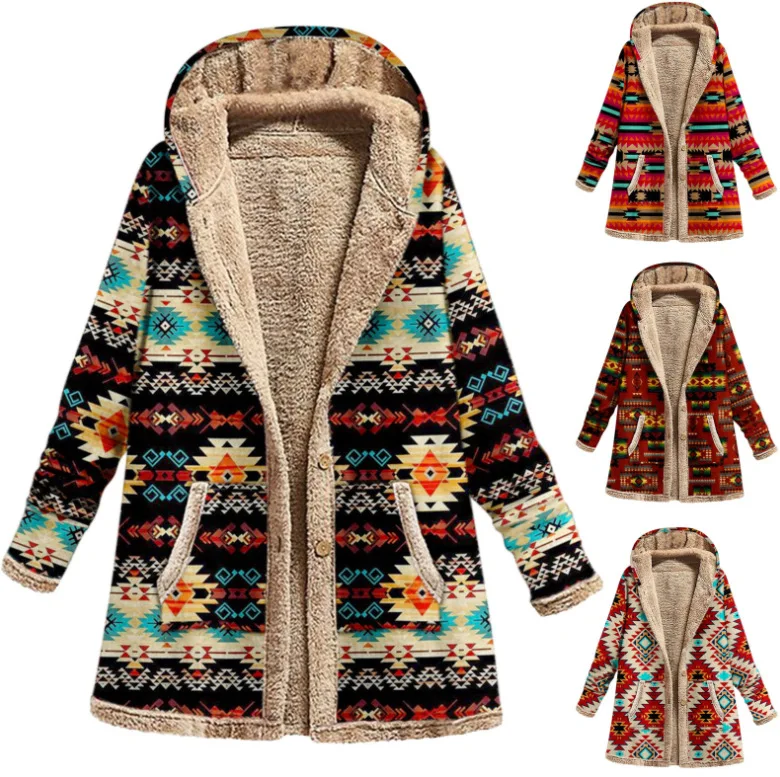 2023 Winter Vintage Women Coat Warm Printing Thick Fleece Hooded Long Jacket with Pocket Ladies Outwear Loose Coat for Women
2023 Winter Vintage Women Coat Warm Printing Thick Fleece Hooded Long Jacket with Pocket Ladies Outwear Loose Coat for Women