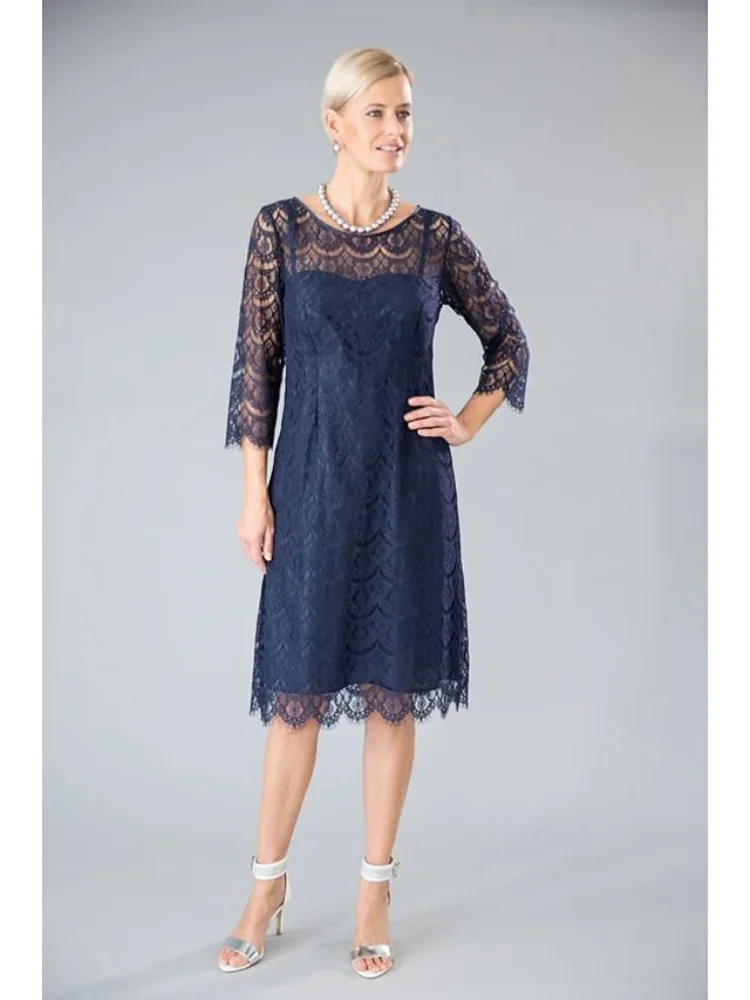 Sheath Mother of the Bride Dress Formal Wedding Guest Scoop Neck Knee Length Lace Half Sleeve with Ruffles Evening Gown
Sheath Mother of the Bride Dress Formal Wedding Guest Scoop Neck Knee Length Lace Half Sleeve with Ruffles Evening Gown
