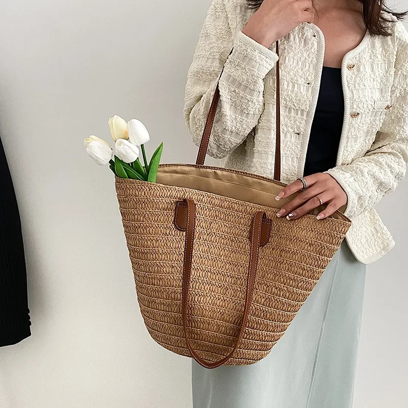 Knitted Straw Luxury Shoulder Bag - Large Woven Beach Shopper Basket 26 S10bda4b0e6214f28b936dd74b01fd8c31