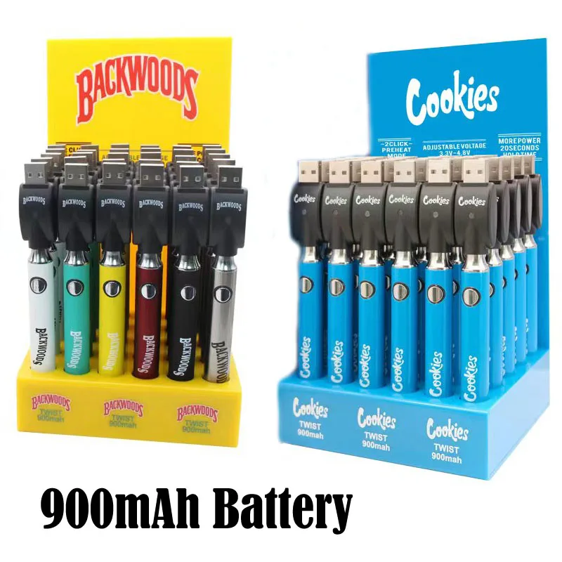 

5-30pcs Backwoods Cookies Preheat Battery Rechargeable Vape Pen Capacity 900mah 3.3V-3.8V Adjustable Voltage For 510 Cartridge