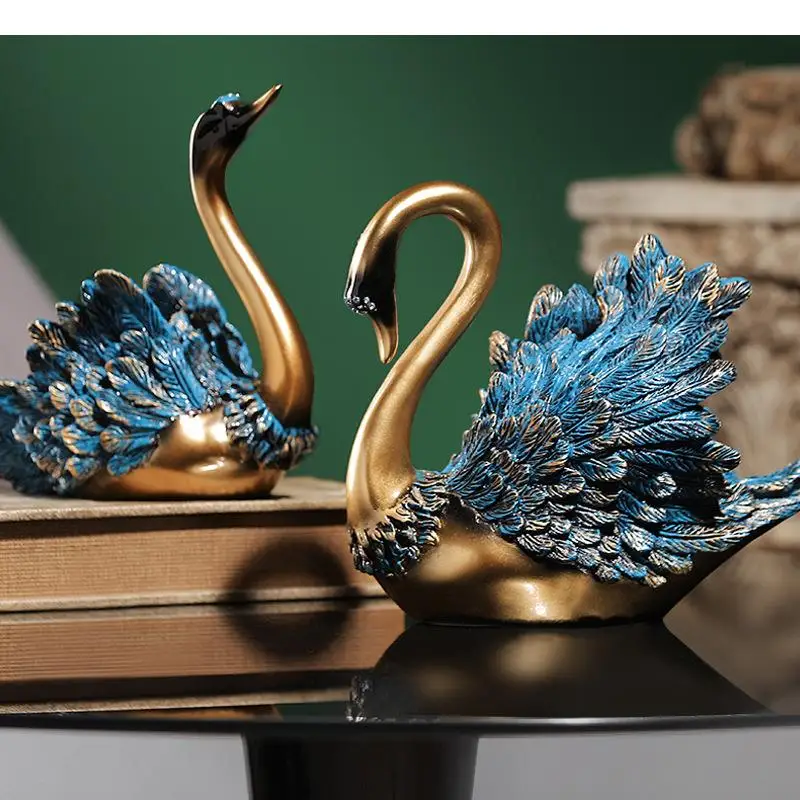 

Украшения из смолы в европейском стиле с изображением лебедя и синих перьев, поделки для пар, Имитация животных, современные аксессуары для украшения дома