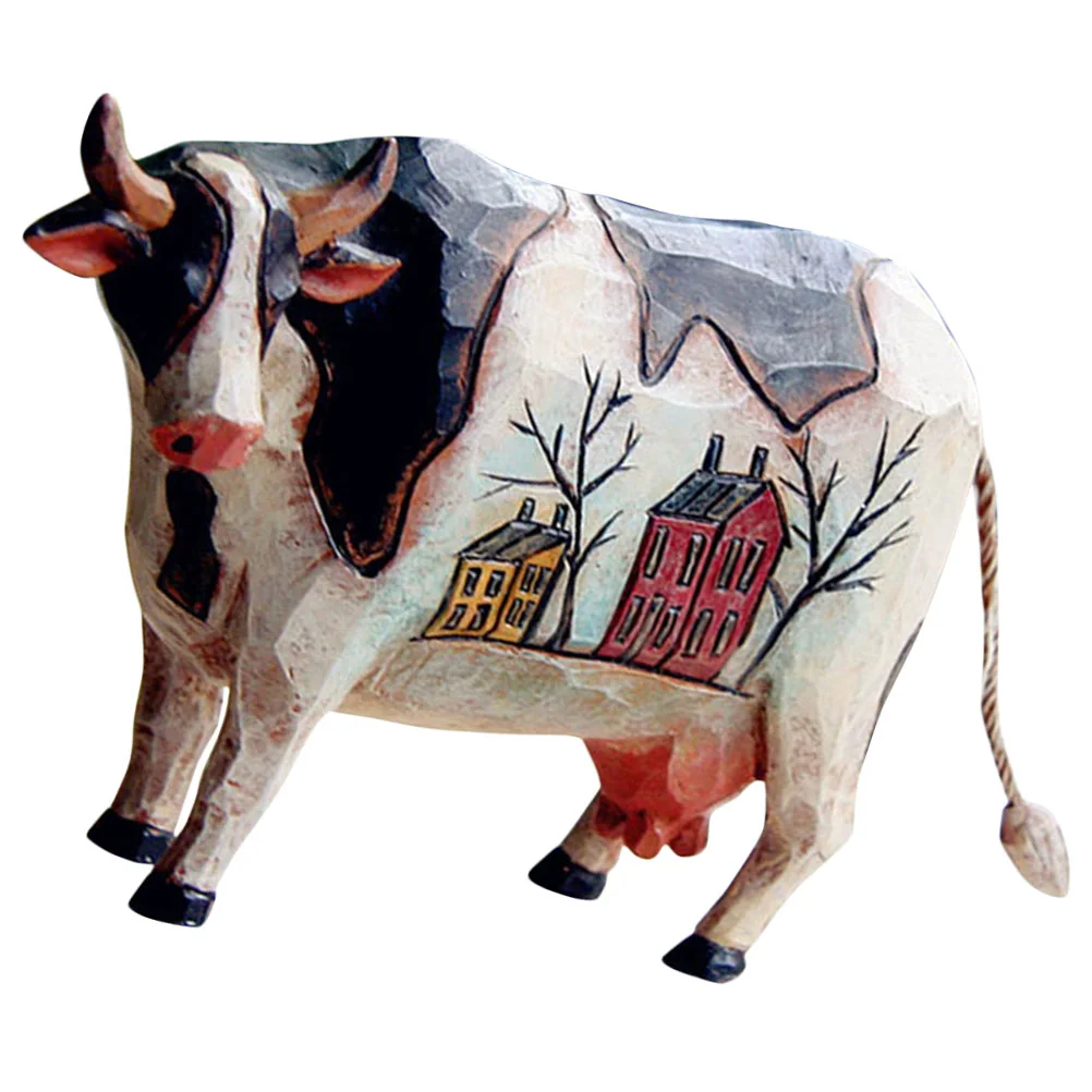 

Artificial Wood Cow Resin Model Office Ornament Rural Desktop Figurine Ornaments Farmhouse Sculpture