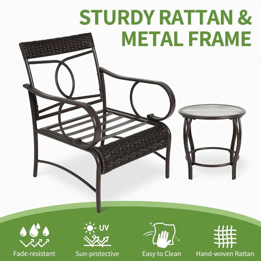 Patio Bistro Sets 3 Piece Rattan Front Porch Chairs Set of 2 with AllWeather Cushions Glass Coffee Table Conversation Set for Patio Bistro Sets 3 Piece Rattan Front Porch Chairs Set of 2 with AllWeather Cushions Glass Coffee Table Conversation Set for
