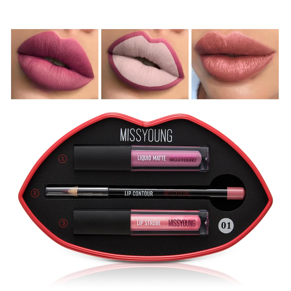 

3In1 big Lip Liner Pen with 2 Lip Gloss maquiagem Waterproof Makeup Matte Liquid Lipstick Cosmetics matte makeup set