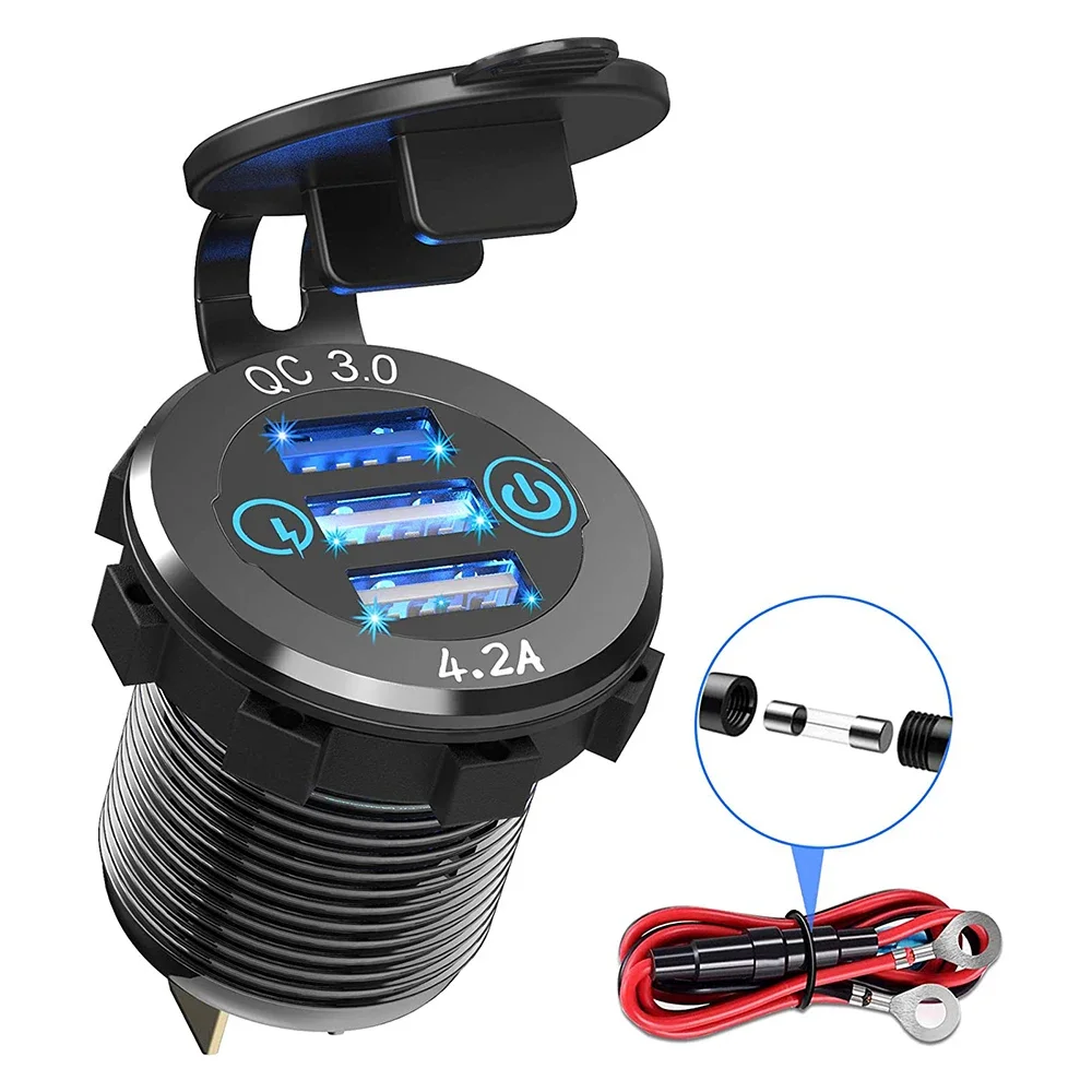 DIY Aluminum Car Charger QC 3.0/4.2A Triple USB Socket Touch Switch Waterproof for Car Boat Marine Truck Golf Cart RV Motorcycle
DIY Aluminum Car Charger QC 3.0/4.2A Triple USB Socket Touch Switch Waterproof for Car Boat Marine Truck Golf Cart RV Motorcycle