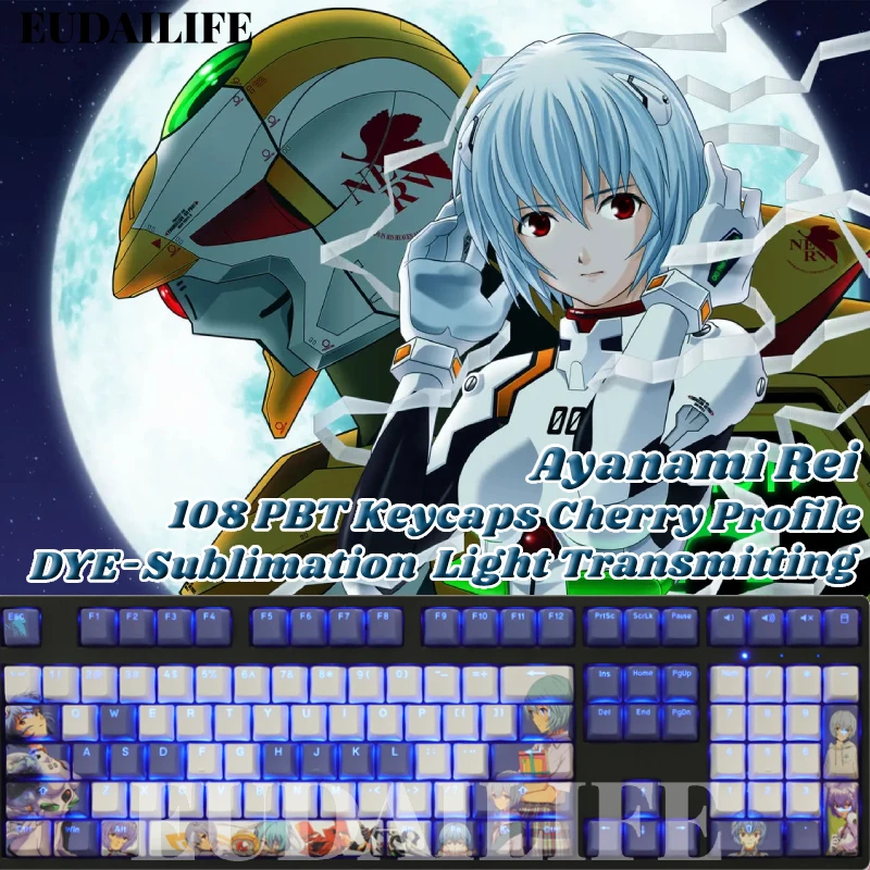 

Anime EVA Ayanami Rei 108 Keycaps PBT DYE Sublimation Light Transmitting Cherry Cross Axis Switch for Mechanical Keyboard Gift