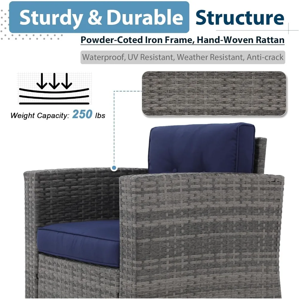 7 Piece Patio Furniture Set, Patio Conversation Sets, All-Weather PE Wicker Outdoor Sectional Sofa with Ottoman, Tempered 7 Piece Patio Furniture Set, Patio Conversation Sets, All-Weather PE Wicker Outdoor Sectional Sofa with Ottoman, Tempered