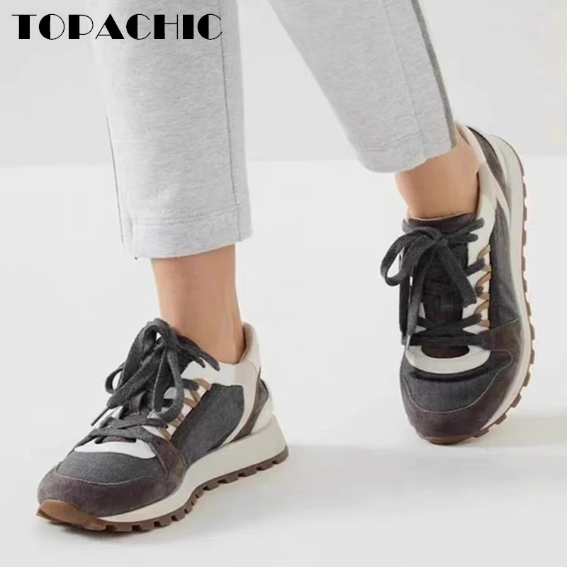 12.2 TOPACHIC Women's Genuine Leather Outdoor Sneakers Bead Chains Running Shoes Comfortable 
12.2 TOPACHIC Women's Genuine Leather Outdoor Sneakers Bead Chains Running Shoes Comfortable