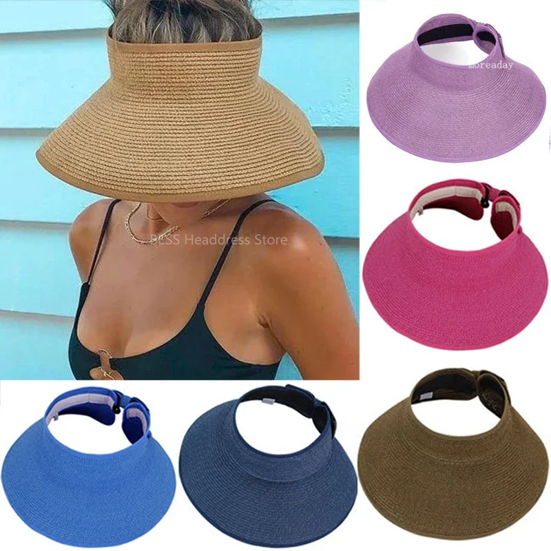 

2023 New Women Summer Visors Hat Foldable Sun Hat Wide Large Brim Beach Hat Straw Hats Chapeau Femme Beach UV Protection Caps