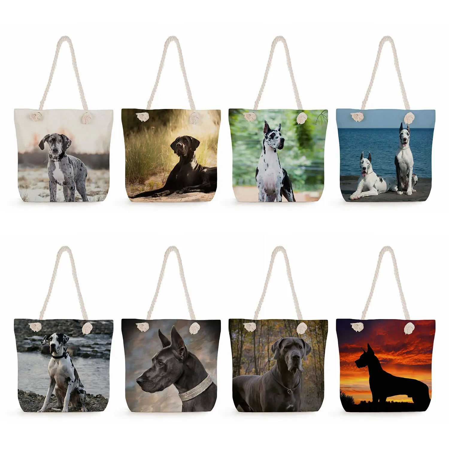 Great Dane Print Handbags High Capacity Linen Shopping Totes Dog Graphic Casual Shoulder Bags Thick Rope Travel Beach Bags Women
Great Dane Print Handbags High Capacity Linen Shopping Totes Dog Graphic Casual Shoulder Bags Thick Rope Travel Beach Bags Women