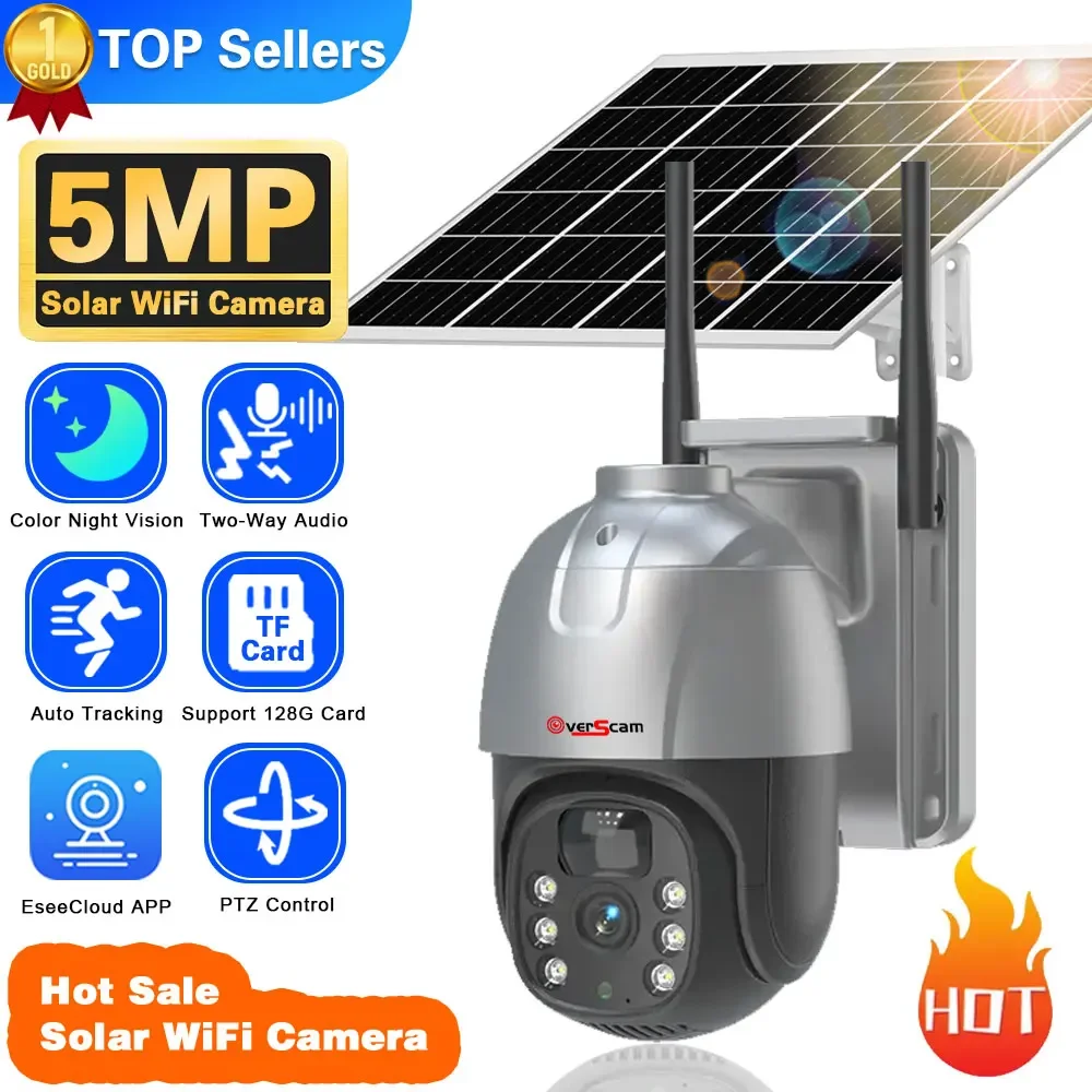 

Smart WiFi/4G Solar Camera Powered 5MP Built-in Battery PTZ Security Camera Two Way Audio PIR Detection Wireless Out solar cam