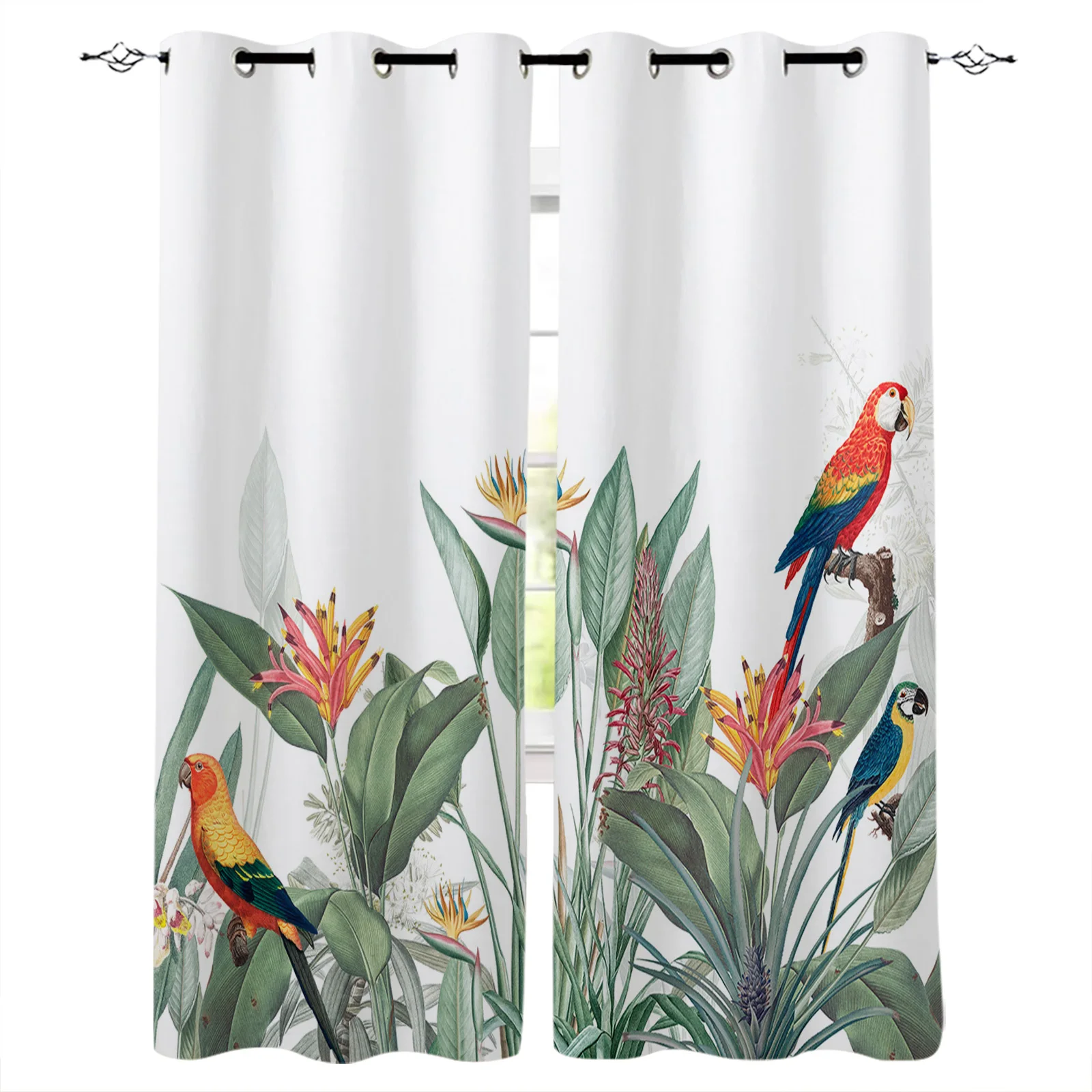 

Ins Style Tropical Plants Parrot Window Curtains for Living Room Bedroom Christmas Decor Kitchen Curtains Balcony Drapes