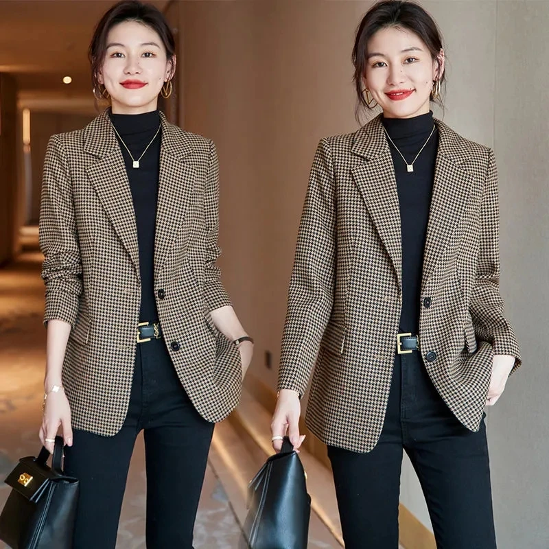 Fashion Houndstooth Suit Jacket Female 2022 Spring And Autumn New Temperament High-End Woolen Coat Brown Blazer With Belt 2063
Fashion Houndstooth Suit Jacket Female 2022 Spring And Autumn New Temperament High-End Woolen Coat Brown Blazer With Belt 2063