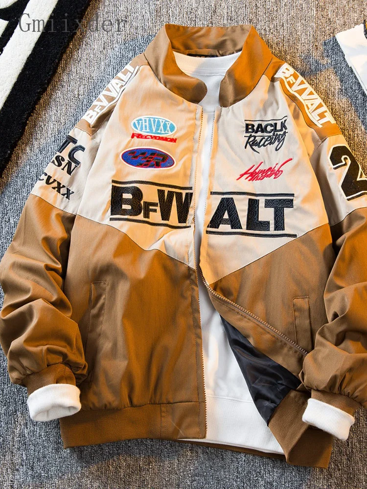 

Американская винтажная мотоциклетная куртка, гоночная бейсбольная форма, мужская куртка в стиле Хай-стрит с воротником-стойкой, уличная одежда унисекс в стиле панк