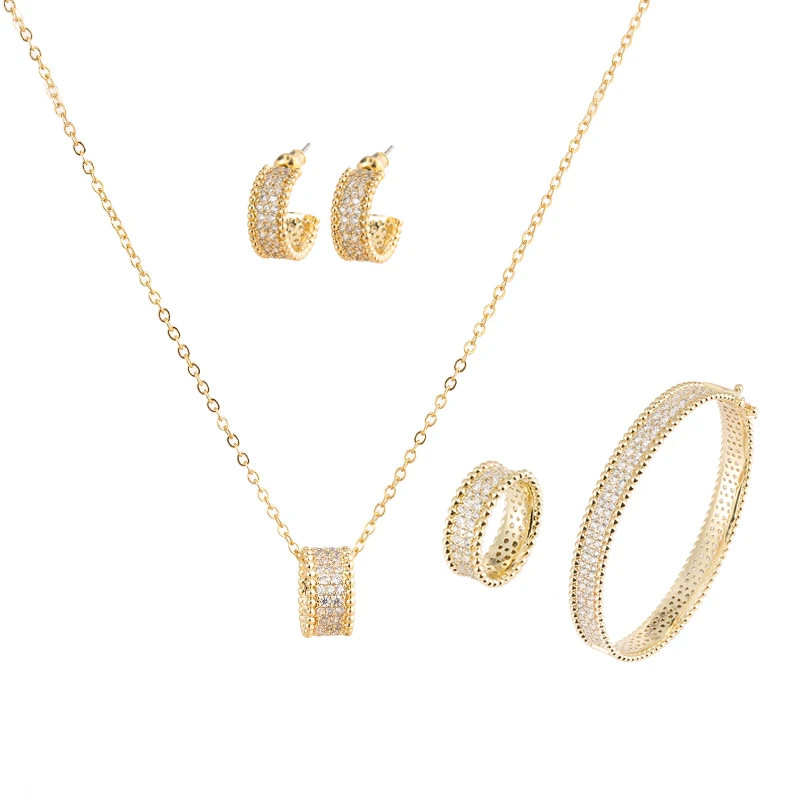 Women's Zircon Bracelet Ring Earring Pendant Set of Four High Quality Jewelry Luxury Set Classic Plant Flower Fashion Jewelry
Women's Zircon Bracelet Ring Earring Pendant Set of Four High Quality Jewelry Luxury Set Classic Plant Flower Fashion Jewelry