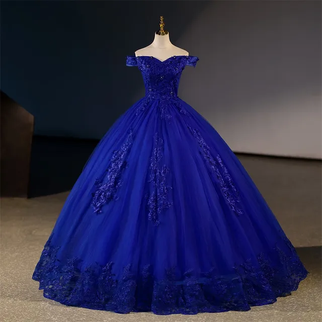 Robe de soirée Quinceanera bleue en dentelle, robes de Rhde luxe, robe de Rhélégante, grande taille, hors initié, fleur, classique, nouveau, été 2