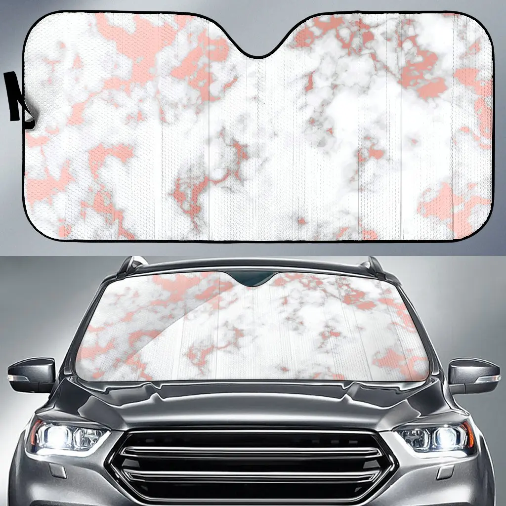 

White Rose Gold Marble Print Car Sun Shade