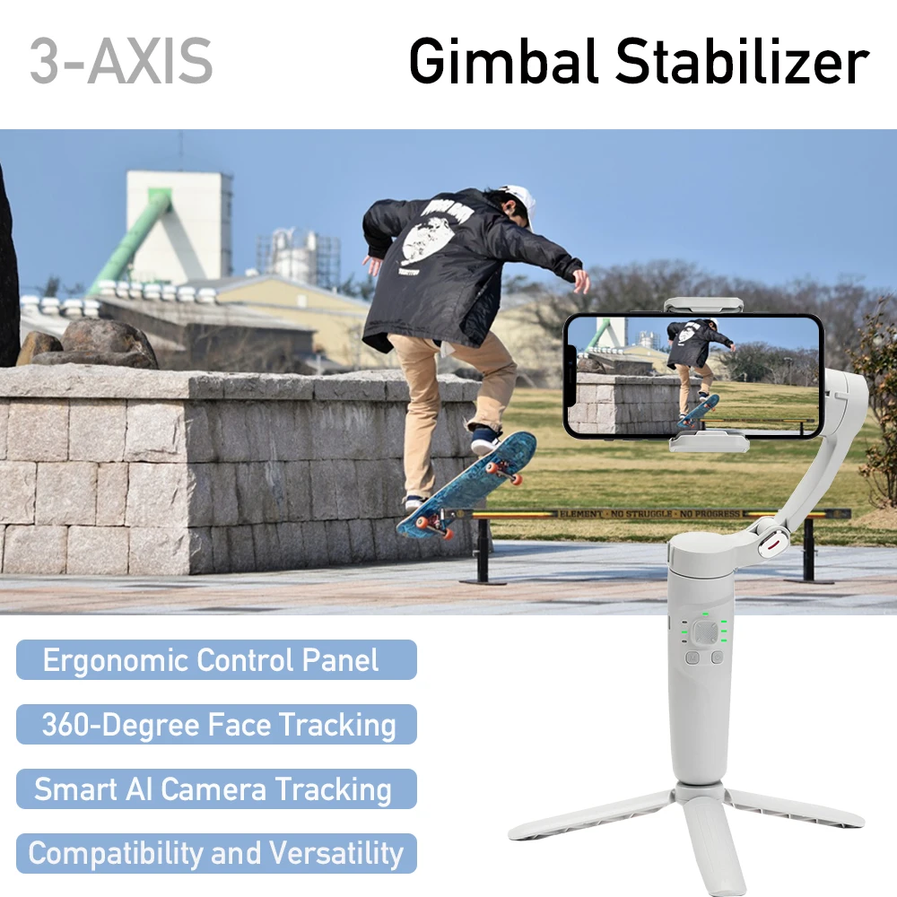 

3-Axis Handheld Gimbal Stabilizer, Anti Shake Smartphone Stabilizer with Ai Face Tracking for iPhone Android Tiktok Live Vlog