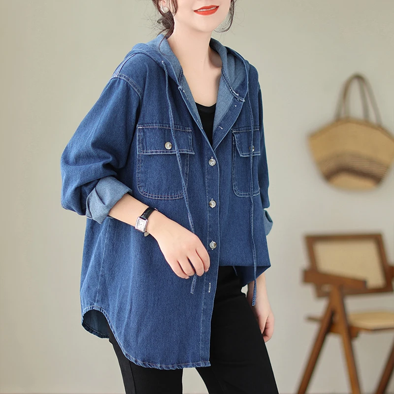 2023 New Arrival Autumn Women Loose Fit Casual Hooded Pockets Patchwork Blouse Vintage Cotton Denim Single Breasted Shirts V685
2023 New Arrival Autumn Women Loose Fit Casual Hooded Pockets Patchwork Blouse Vintage Cotton Denim Single Breasted Shirts V685