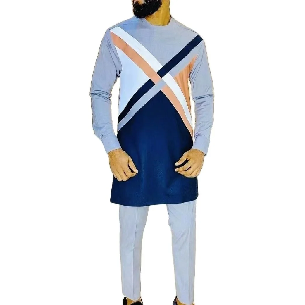 Gray Cotton Men's Set Parallel+Crossing Design Tops And Solid Trousers Male Suits African Navy/White/Orange Patchwork Shirt
Gray Cotton Men's Set Parallel+Crossing Design Tops And Solid Trousers Male Suits African Navy/White/Orange Patchwork Shirt