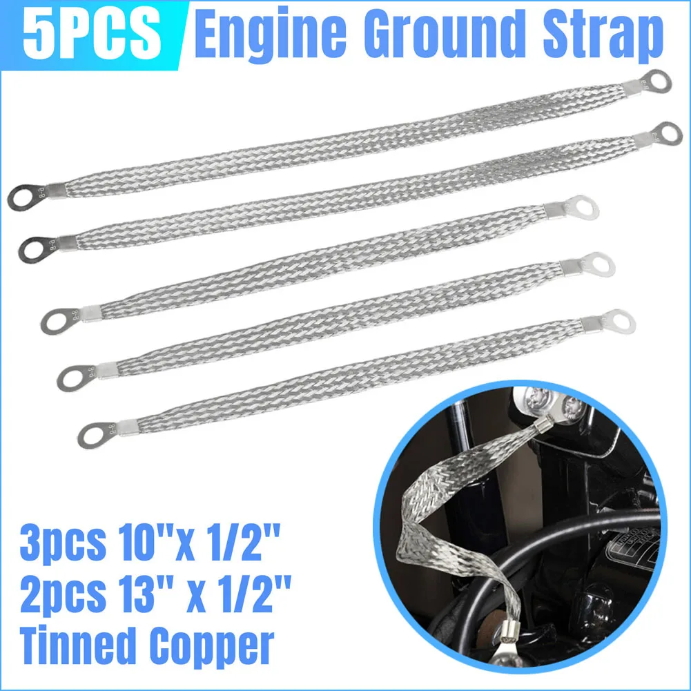 

Universal For Truck Car 3-10" And 2-13" Engine Ground Strap Kit 1/2" Width Flat , Rated For 62 Amps , Tinned Copper