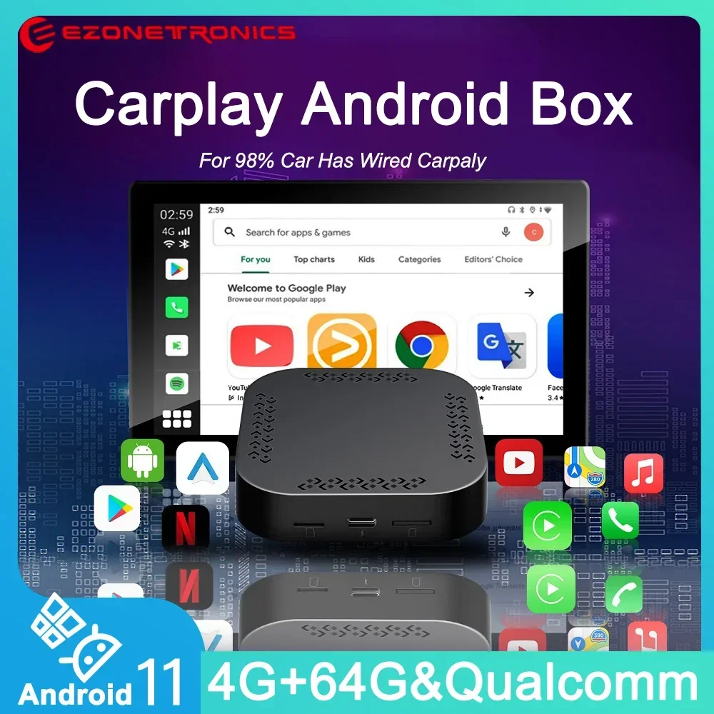 

CarPlay Android Ai Box Wired To Wireless Android 11 Qualcomm Quad-Core 3G+32G Plug and Play Android CarPlay