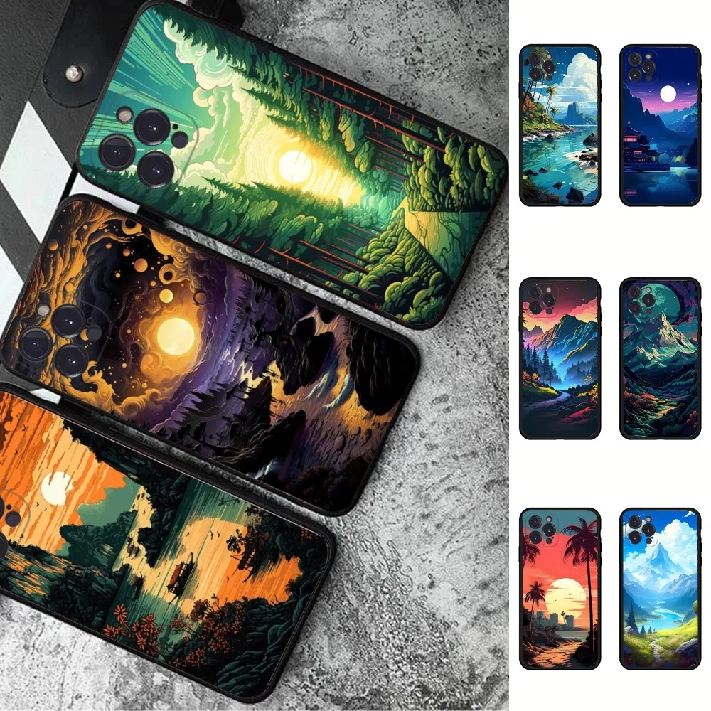 

Painted Scenery Phone Case Silicone Soft For iphone 15 14 13 12 11 Pro Mini XS MAX 8 7 6 Plus X 2020 XR Shell