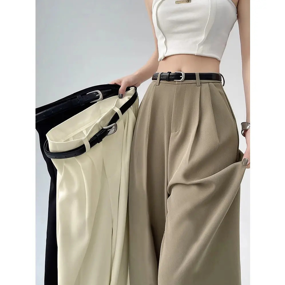 

Wide-Legged Trousers High Waist Elegant Drape for Women 2024 Fashionable Loose Fit Tailored Trousers Multiple Colors Available