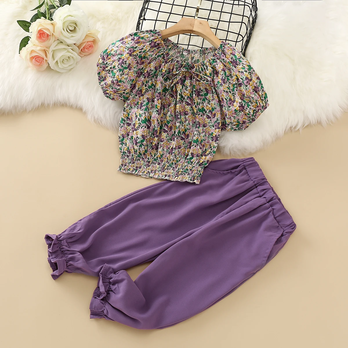 

Floral Chiffon Suit for Girls Sets Summer Teenagers Kids Clothes Shirt & Pants Girl Outfit Baby Children Costumes 6 8 10 12Years