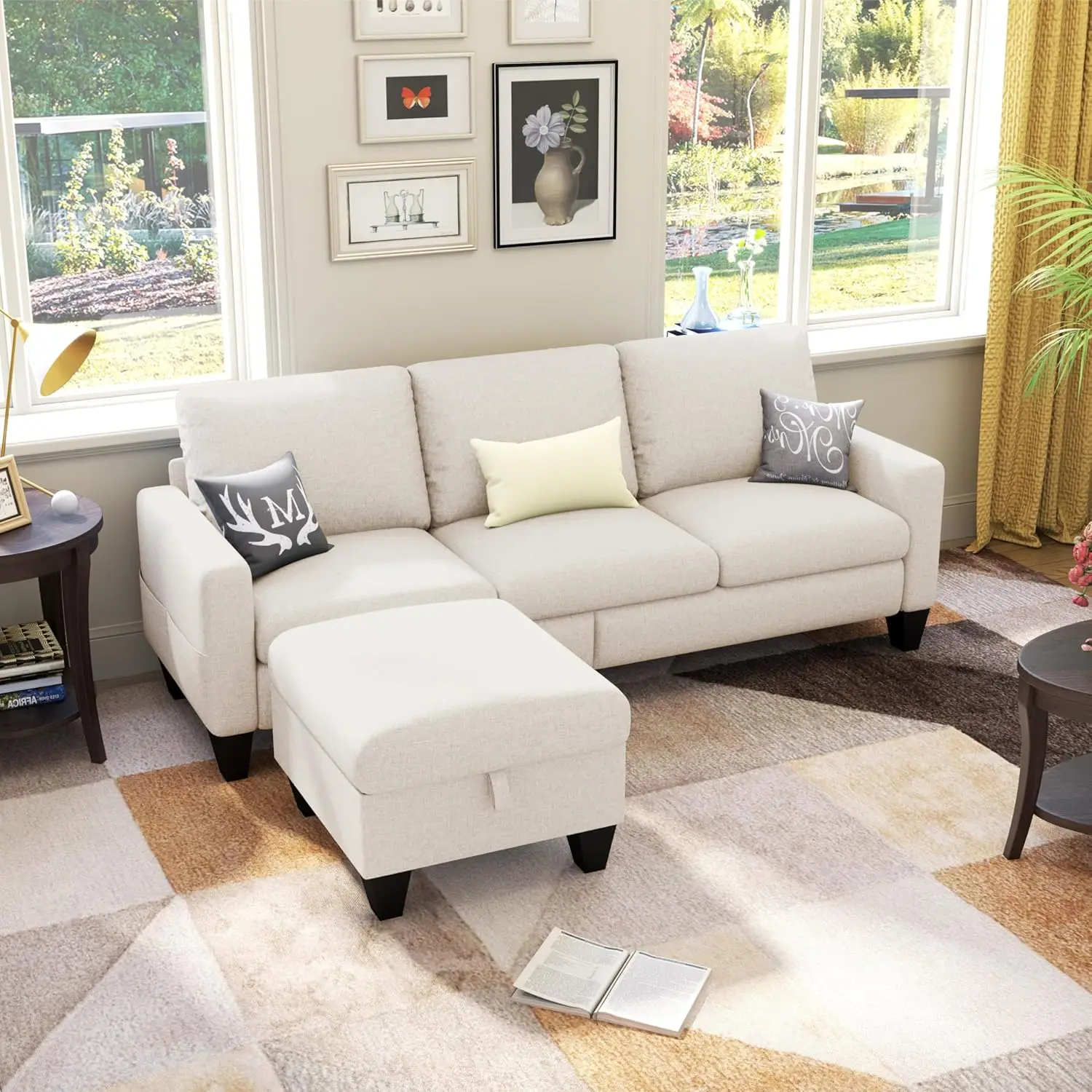 78'' Convertible Sectional Sofa Couch, Beige 3 Seat L-Shaped Couch with Storage Ottoman, Modern Linen Fabric Couches
78'' Convertible Sectional Sofa Couch, Beige 3 Seat L-Shaped Couch with Storage Ottoman, Modern Linen Fabric Couches