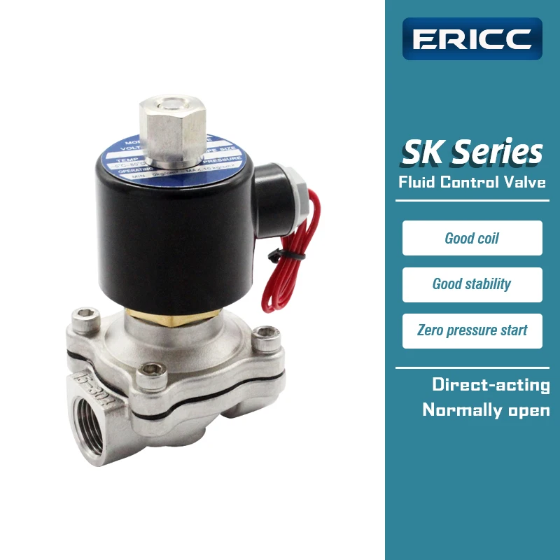 

SK series Direct-acting Normally Open Water Valve 1/4",1/8",1/2",3/4" AC220V,DC24V Pneumatic Valve for Water Oil Air