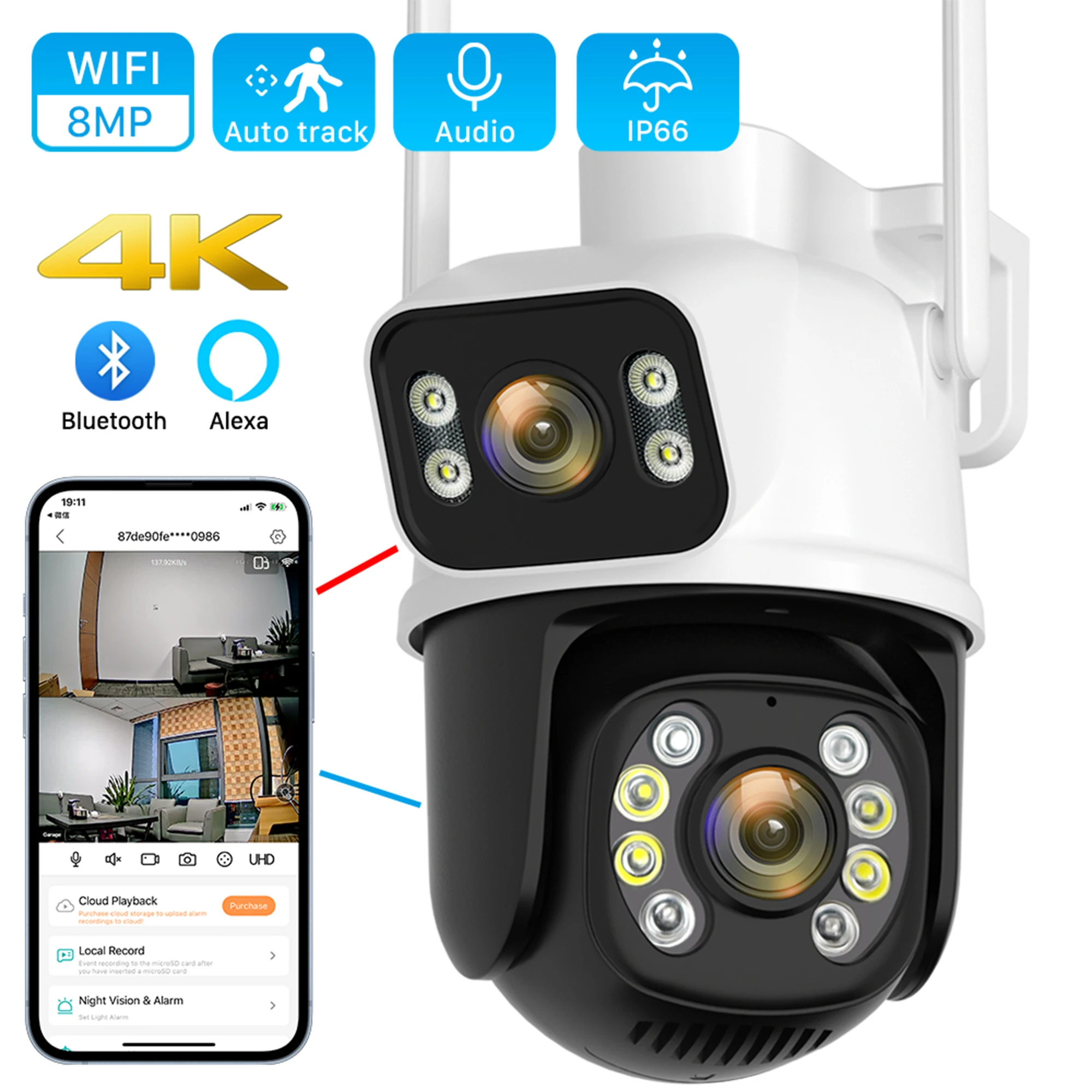 2.4GHZ Wifi Camera 8MP PTZ Camera Dual Lens Dual Screen Ai Human Detect Auto Tracking Wireless Outdoor Surveillance Camera iCSee
2.4GHZ Wifi Camera 8MP PTZ Camera Dual Lens Dual Screen Ai Human Detect Auto Tracking Wireless Outdoor Surveillance Camera iCSee