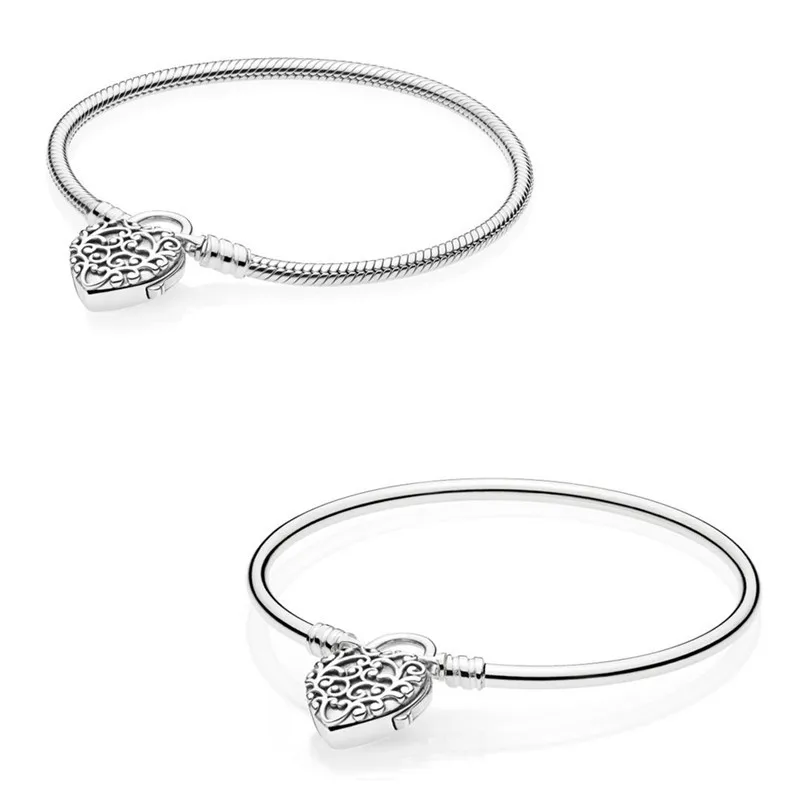 

Original Moments Regal Heart Padlock Clasp Bracelet Bangle Fit Women 925 Sterling Silver Bead Charm Fashion Jewelry
