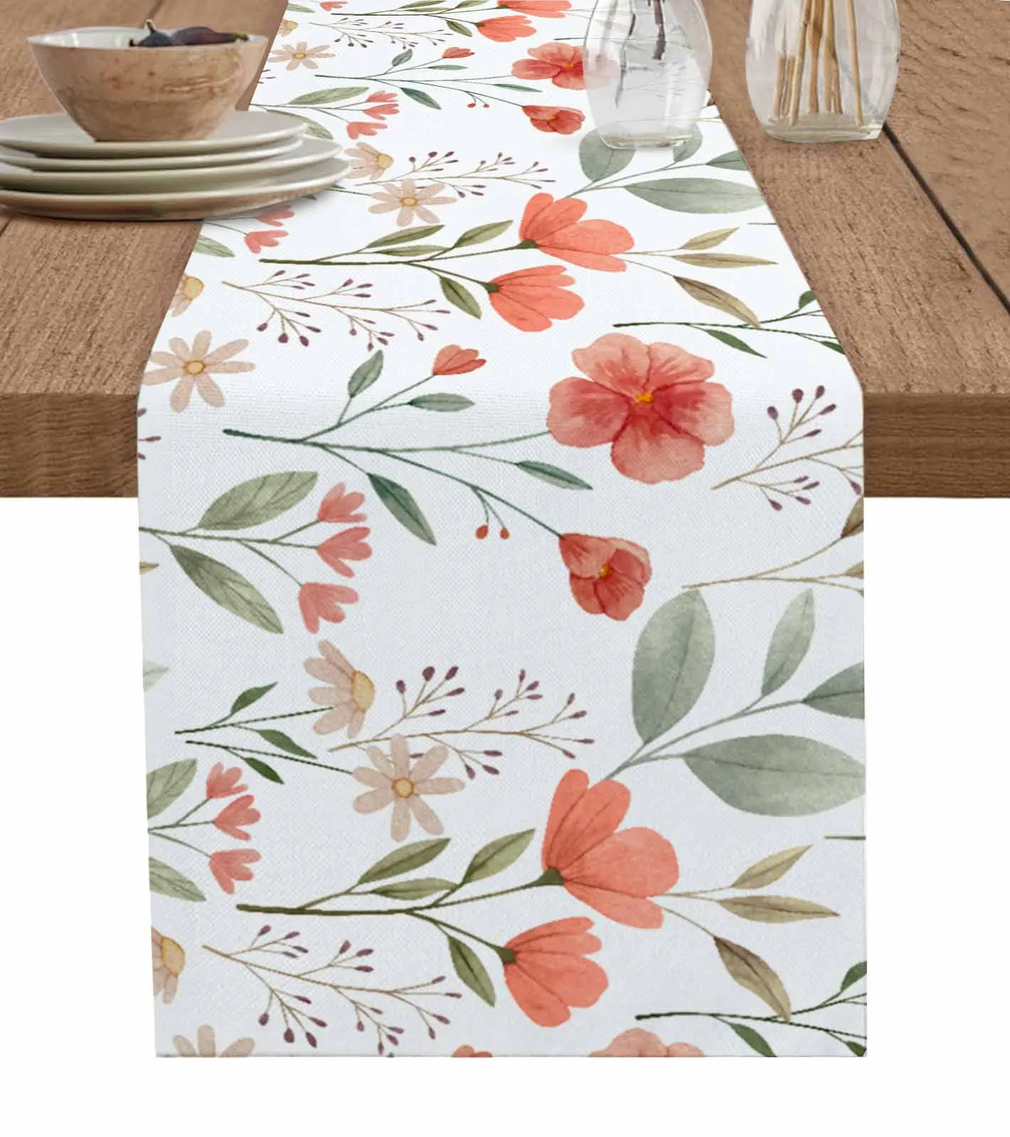 

Pastoral Plants Flowers Watercolor Table Runner Luxury Wedding Decor Table Runner Home Dining Holiday Decor Tablecloth