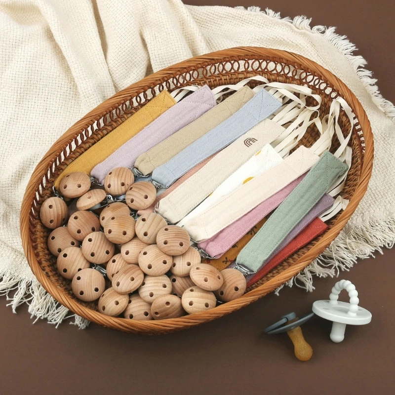 

RIRI 3pcs Cute Cotton Wooden Pacifier Clip for Baby Girl Boy Soother Chain Holder Babies Newborn Teething Toy Shower Gift