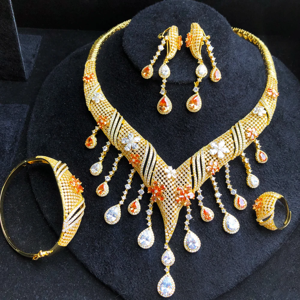 

Missvikki Luxury Spring Summer Necklace Bracelet Earrings Ring 4PCS Jewelry Set Women Brides Wedding Jewellery High Quality