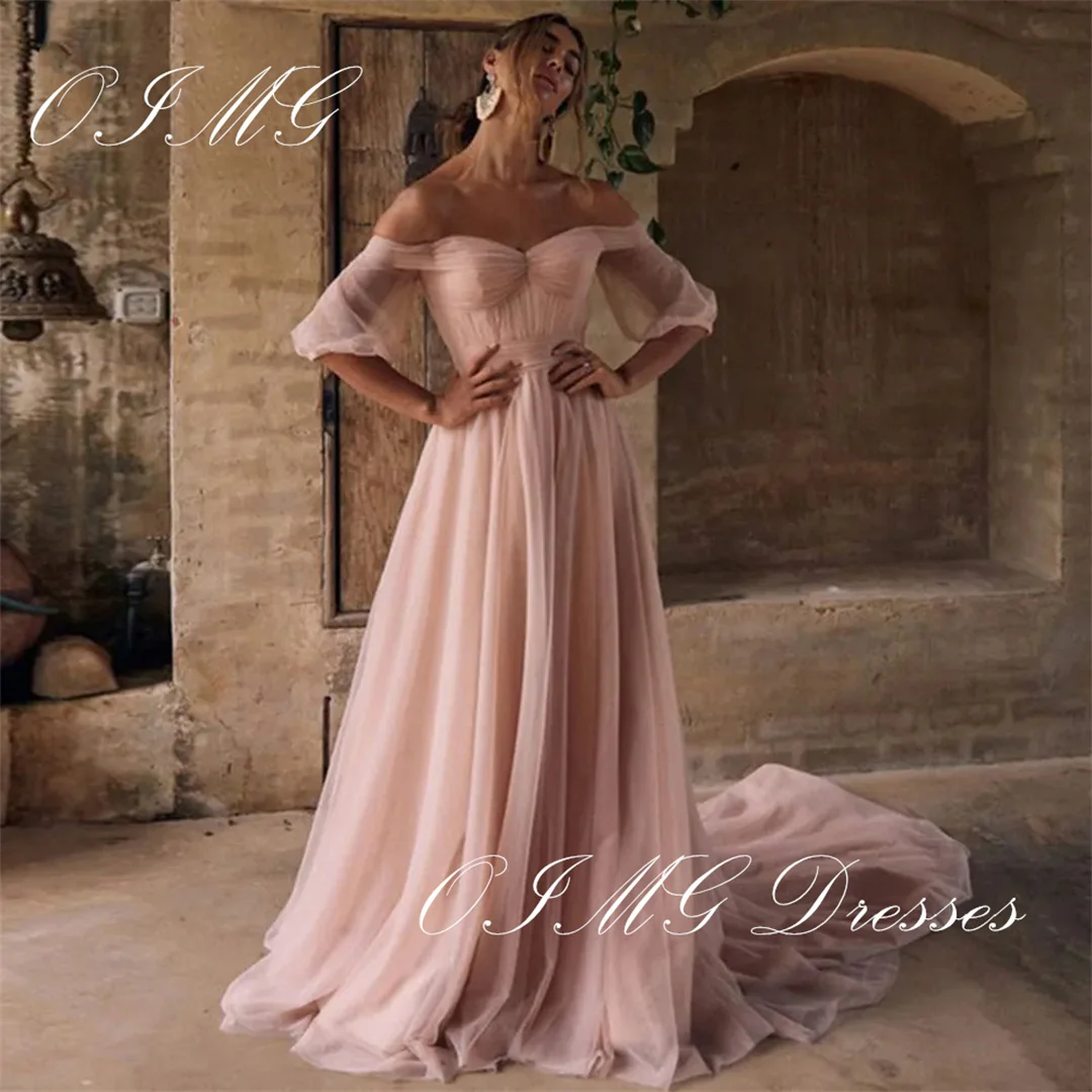 OIMG Off the Shoulder Half Sleeveles A-Line Backless Prom Dresses Tulle Pink Vintage Elegant Evening Gowns Formal Party Dress
OIMG Off the Shoulder Half Sleeveles A-Line Backless Prom Dresses Tulle Pink Vintage Elegant Evening Gowns Formal Party Dress