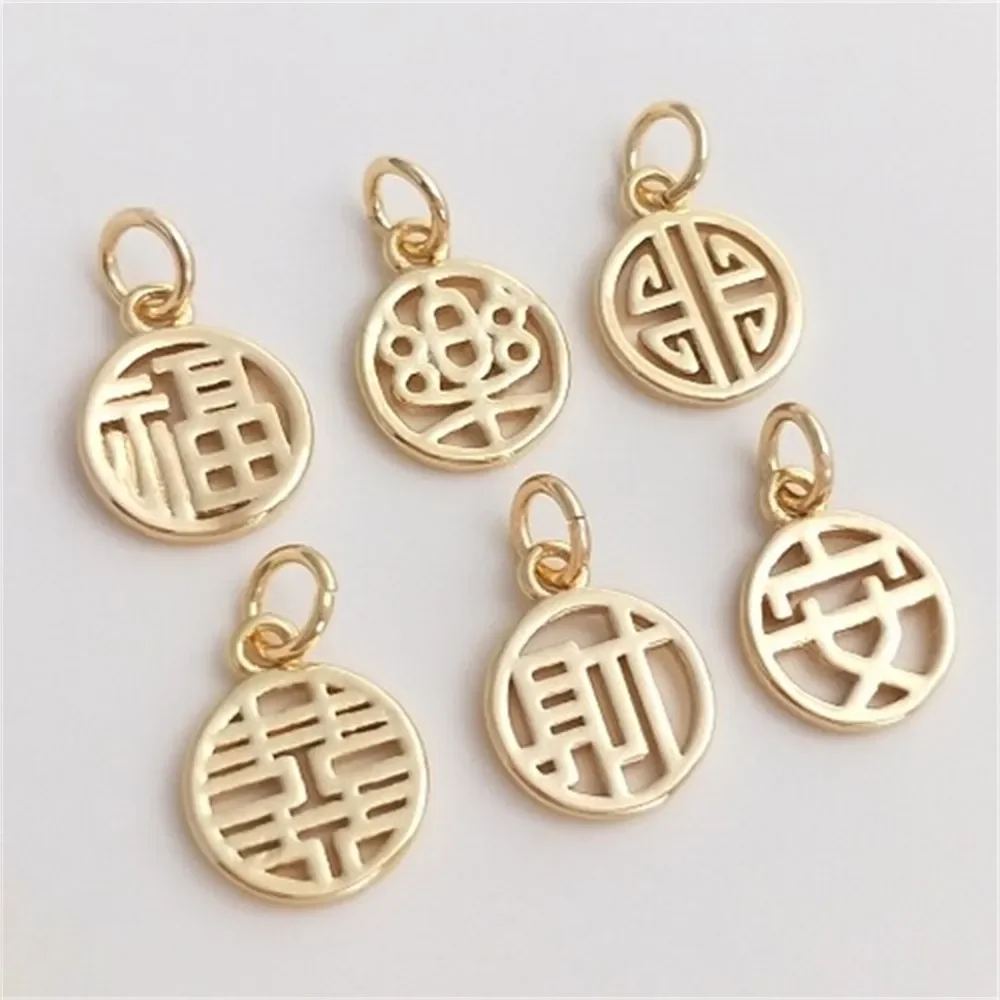 

14K Gold-filled Fu Zi Round Fu Brand Pendant Handmade DIY Bracelet Jewelry Pendant An Le Xi Cai Small Pendant K181