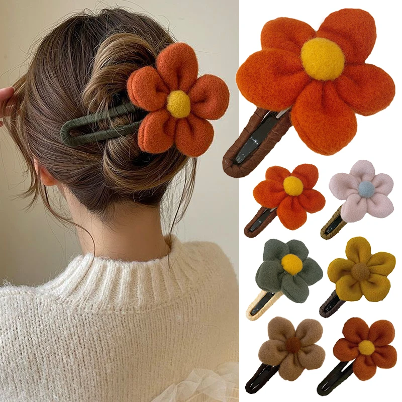 

Winter New Large Duckbill Clips Plush Flower Hairpin For Women Girls Fashion Elegant Hairgrip Barrette Hair Accessories Headwear