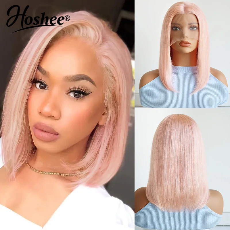 

13x4 Transparent Lace Light Pink Wig Preplucked T Part Short Bob Pixie Cut Glueless Wigs Brazilian Virgin Human Hair for Women