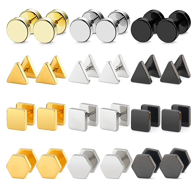 1Pair Creative Geometric Round Triangle Square Dumbbell Screw Stud Earrings For Men/Women Stainless Steel Punk Jewelry
1Pair Creative Geometric Round Triangle Square Dumbbell Screw Stud Earrings For Men/Women Stainless Steel Punk Jewelry