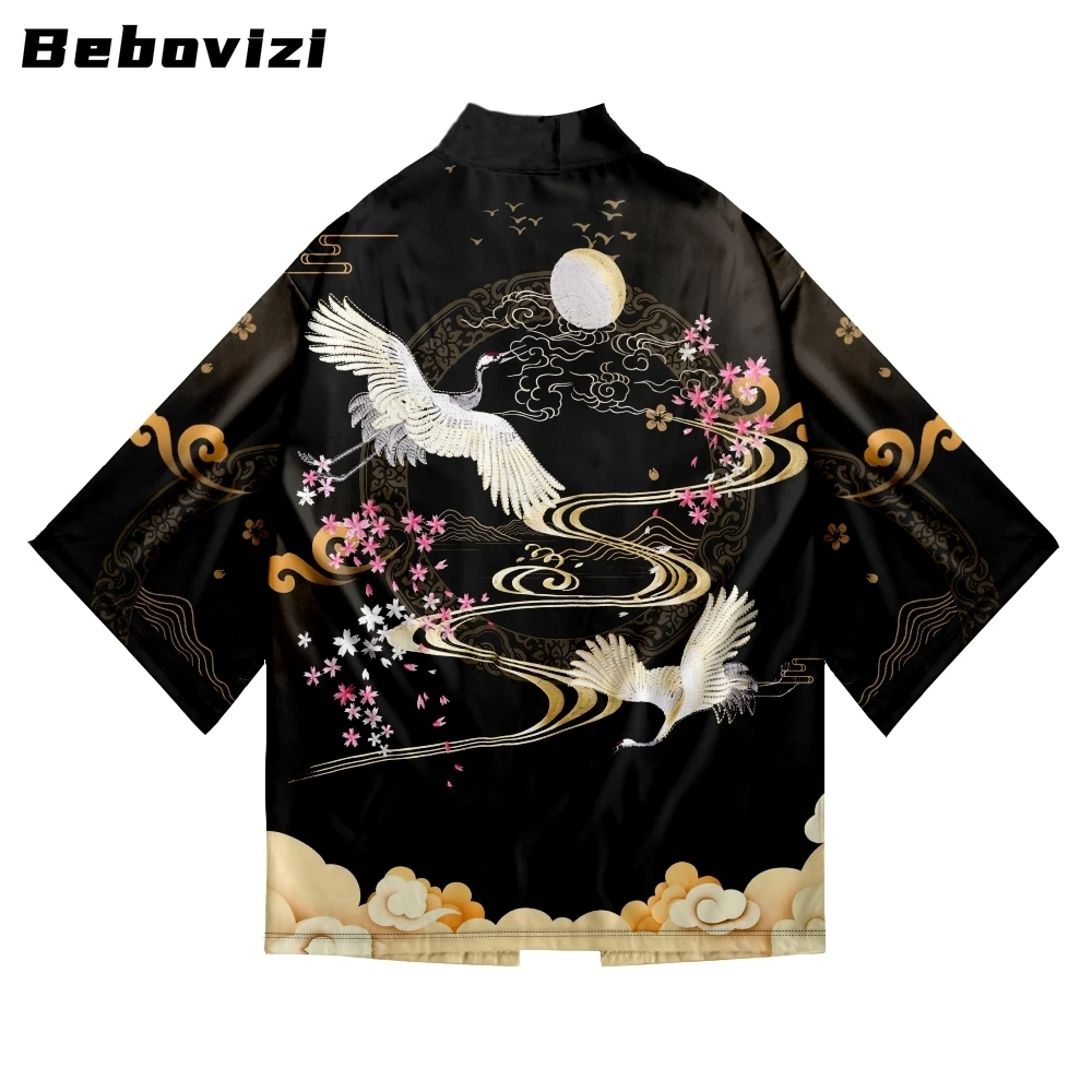 

Chinese Crane Print Shirt Traditional Samurai Kimono Women Men Harajuku Haori Japanese Beach Yukata Streetwear Cardigan Clothing