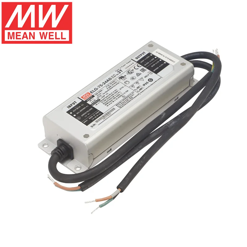 

MEAN WELL ELG-75 IP67 Waterproof 75W LED Driver 2AC to DC 12v 24v 36v 42v 48v Led Power Supply